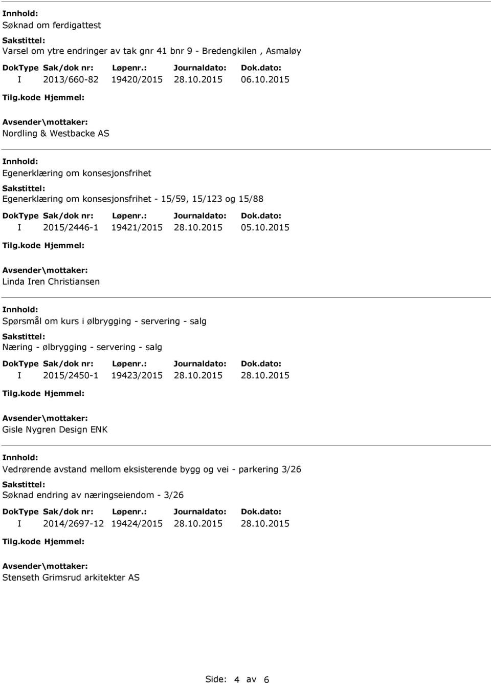 2015 Linda ren Christiansen Spørsmål om kurs i ølbrygging - servering - salg Næring - ølbrygging - servering - salg 2015/2450-1 19423/2015 Gisle Nygren