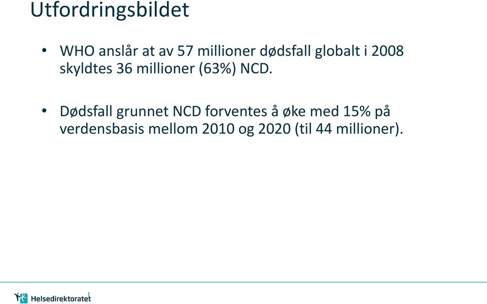 NCD. Dødsfall grunnet NCD forventes å øke med 15%