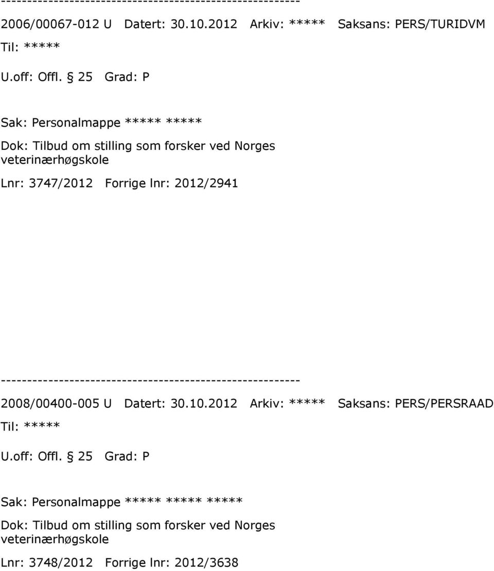 forsker ved Norges veterinærhøgskole Lnr: 3747/2012 Forrige lnr: 2012/2941 2008/00400-005 U Datert: 30.10.