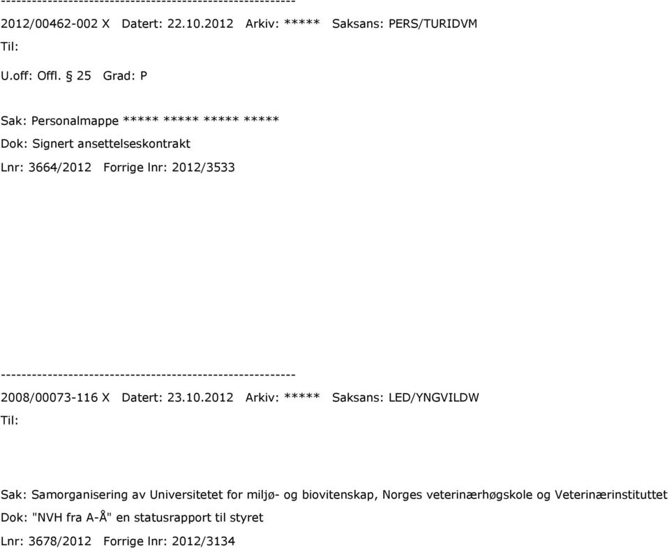 ansettelseskontrakt Lnr: 3664/2012 Forrige lnr: 2012/3533 2008/00073-116 X Datert: 23.10.
