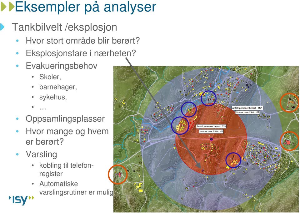 Evakueringsbehov Skoler, barnehager, sykehus, Oppsamlingsplasser