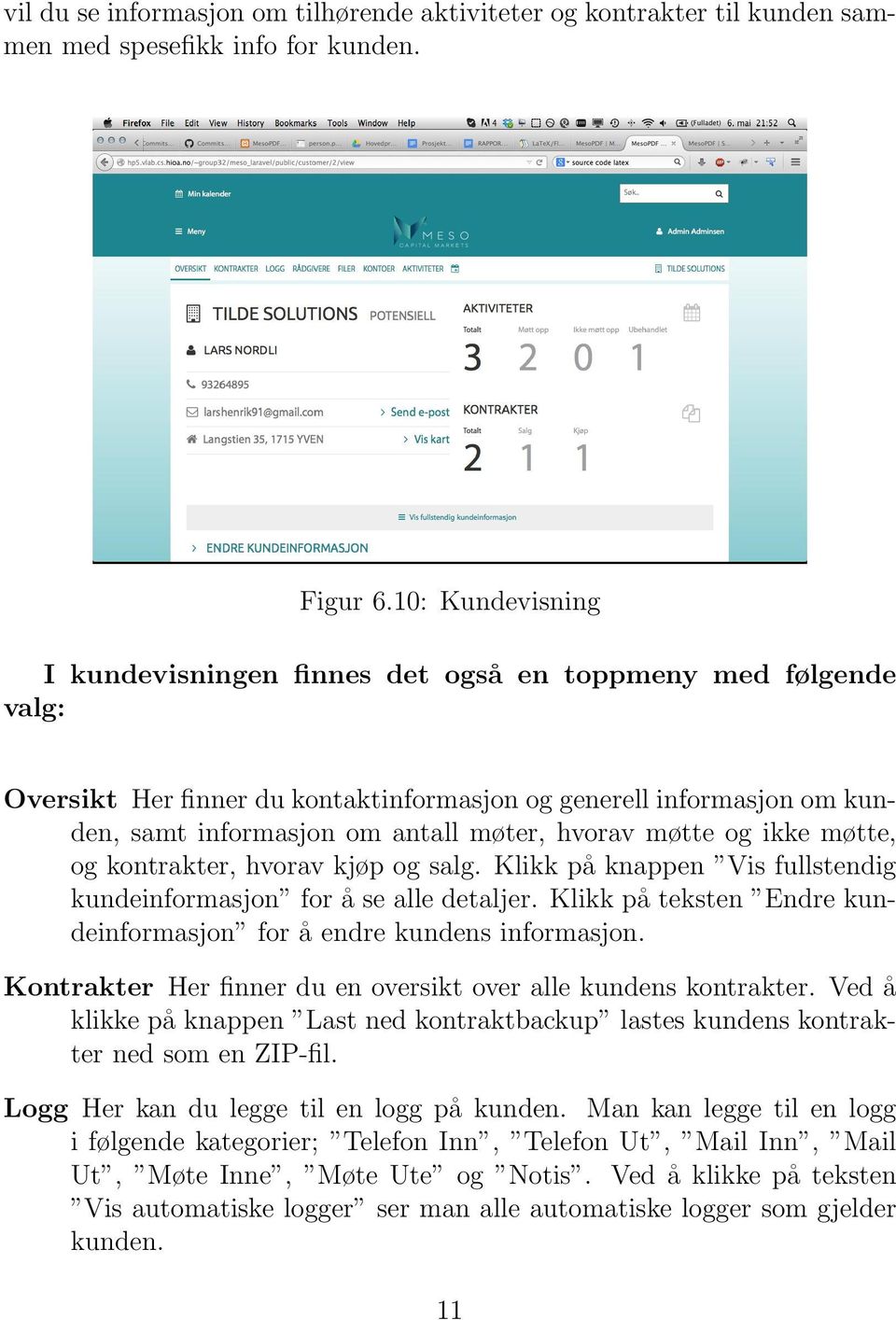 møtte og ikke møtte, og kontrakter, hvorav kjøp og salg. Klikk på knappen Vis fullstendig kundeinformasjon for å se alle detaljer.