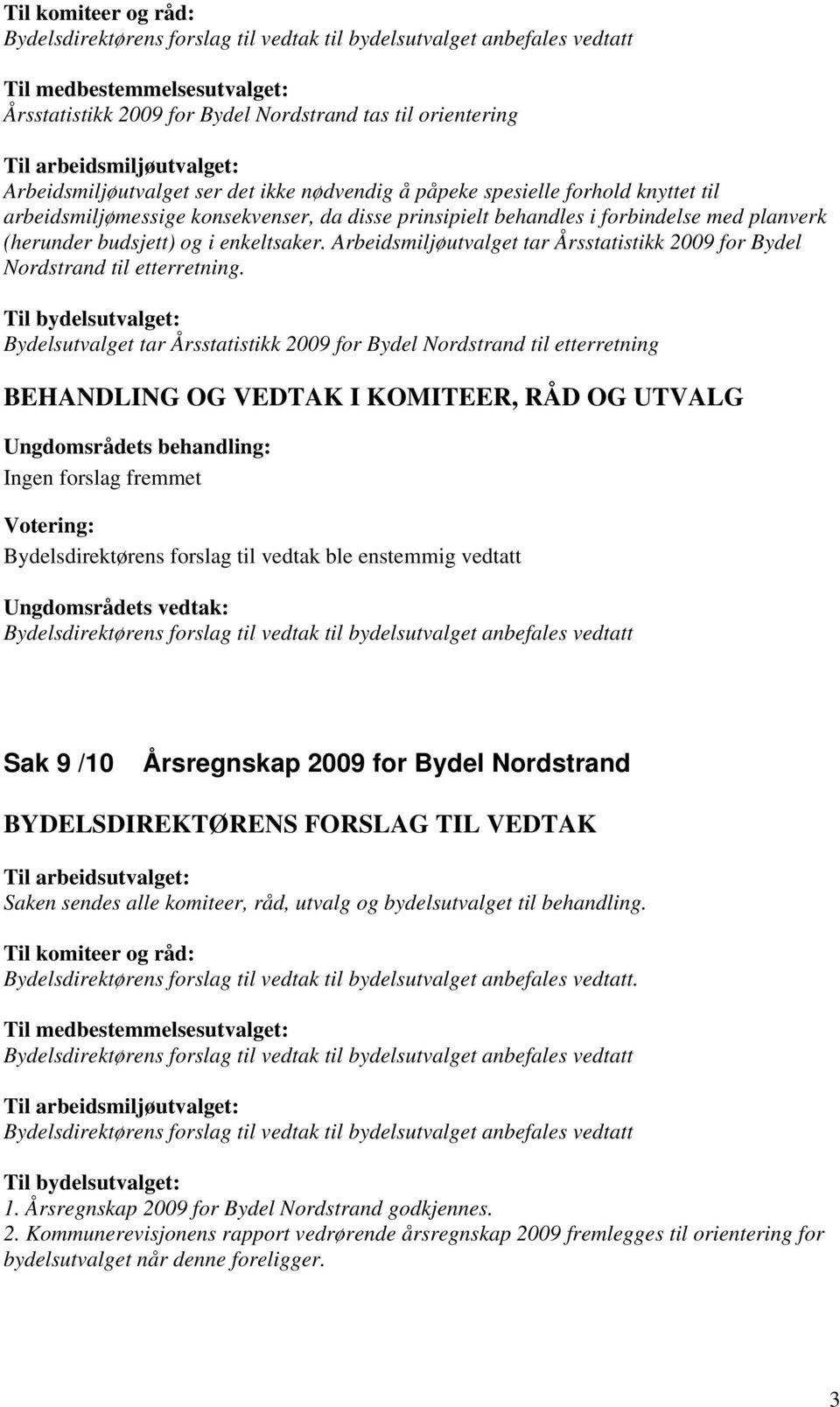 Arbeidsmiljøutvalget tar Årsstatistikk 2009 for Bydel Nordstrand til etterretning.