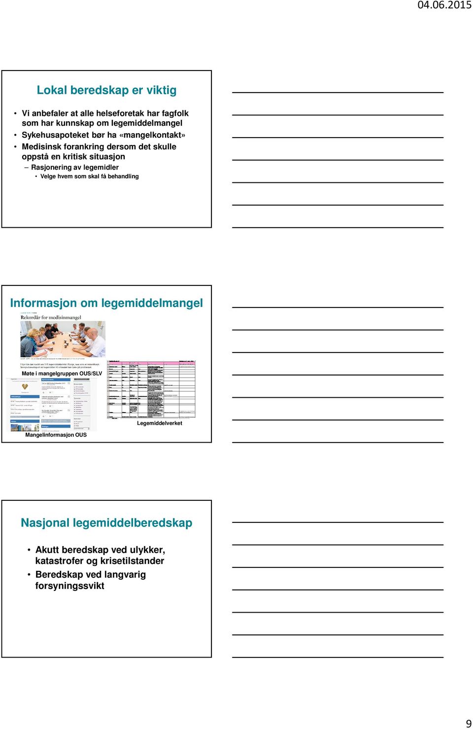 som skal få behandling Informasjon om legemiddelmangel Møte i mangelgruppen OUS/SLV Mangelinformasjon OUS Legemiddelverket