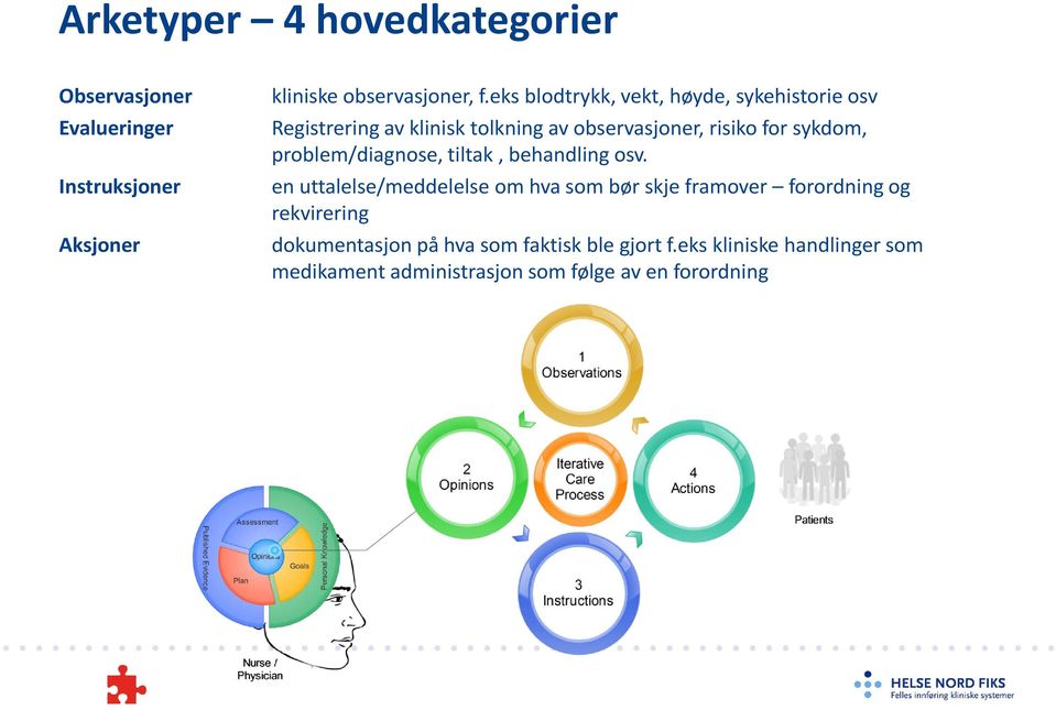 problem/diagnose, tiltak, behandling osv.