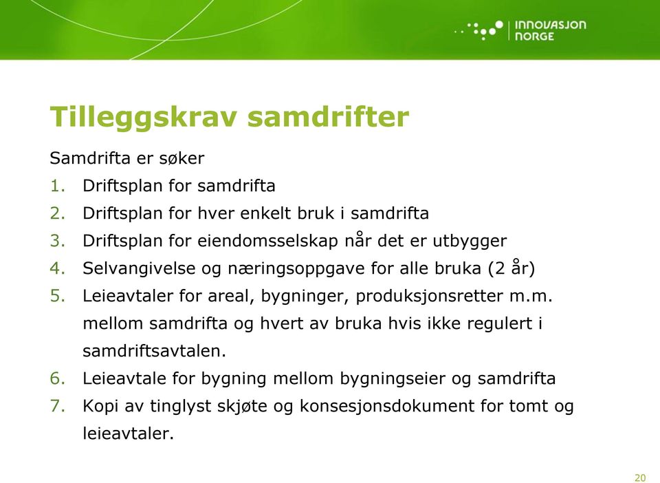 Leieavtaler for areal, bygninger, produksjonsretter m.