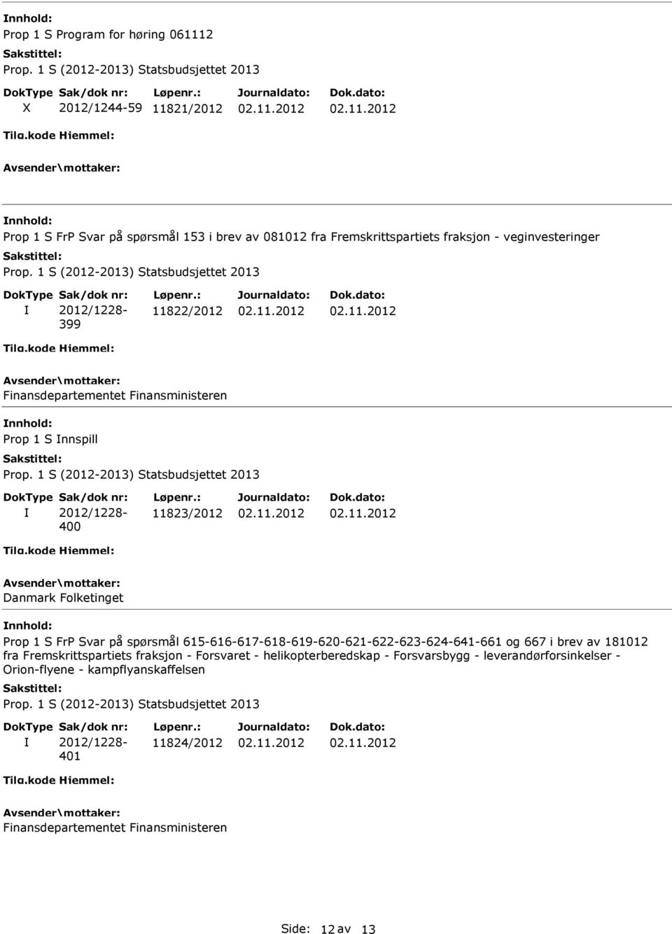 Prop 1 S FrP Svar på spørsmål 615-616-617-618-619-620-621-622-623-624-641-661 og 667 i brev av 181012 fra Fremskrittspartiets fraksjon