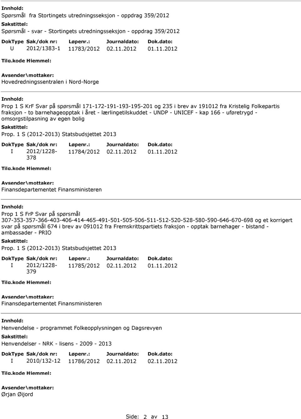 uføretrygd - omsorgstilpasning av egen bolig 378 11784/2012 nnhold: Prop 1 S FrP Svar på spørsmål 307-353-357-366-403-406-414-465-491-501-505-506-511-512-520-528-580-590-646-670-698 og et korrigert