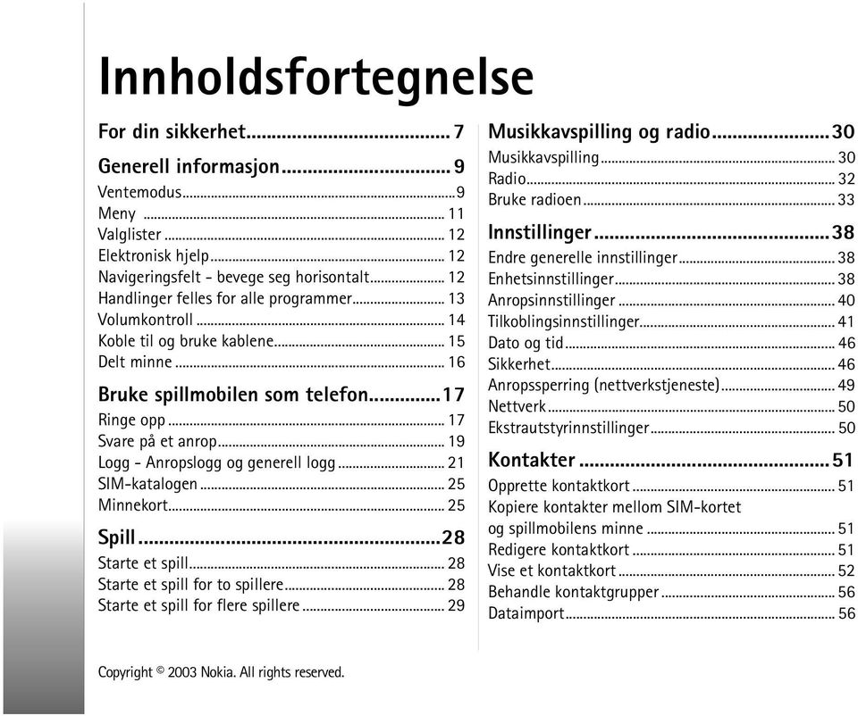 .. 19 Logg - Anropslogg og generell logg... 21 SIM-katalogen... 25 Minnekort... 25 Spill...28 Starte et spill... 28 Starte et spill for to spillere... 28 Starte et spill for flere spillere.