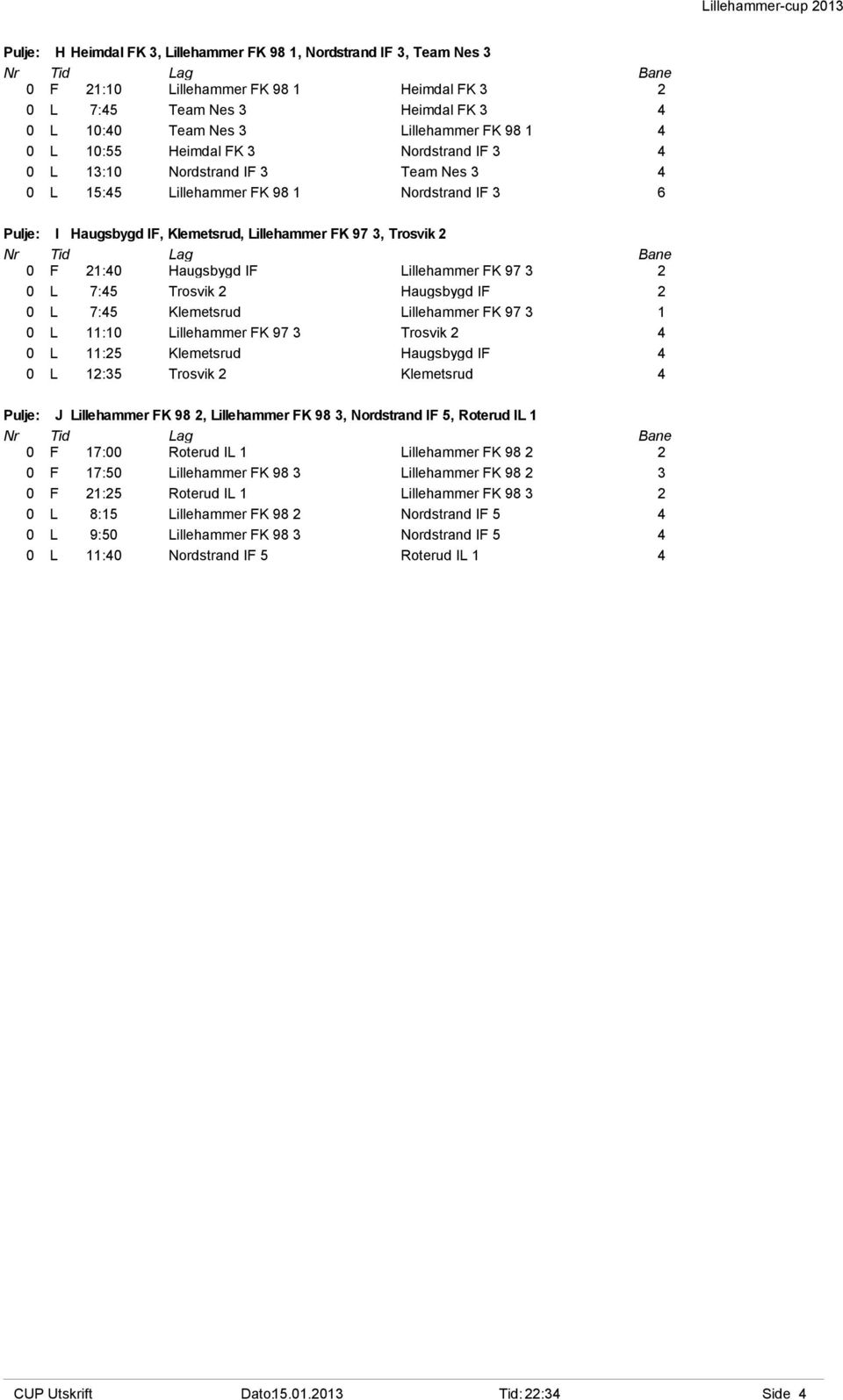 Haugsbygd IF Lillehammer FK 97 3 2 0 L 7:45 Trosvik 2 Haugsbygd IF 2 0 L 7:45 Klemetsrud Lillehammer FK 97 3 1 0 L 11:10 Lillehammer FK 97 3 Trosvik 2 4 0 L 11:25 Klemetsrud Haugsbygd IF 4 0 L 12:35