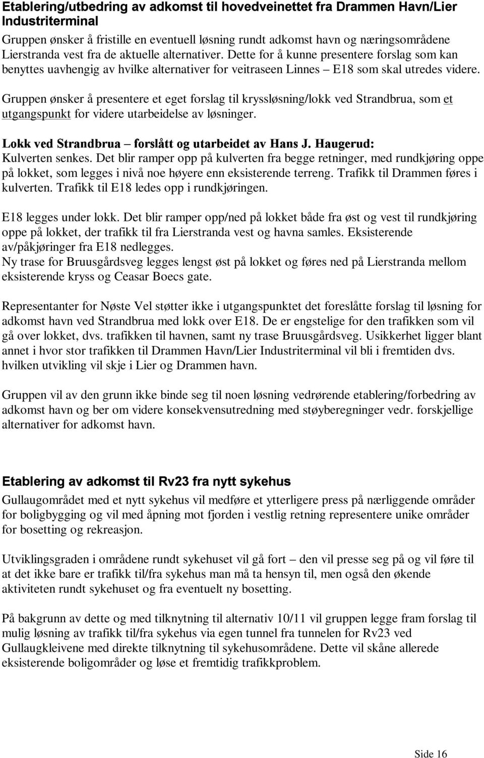Gruppen ønsker å presentere et eget forslag til kryssløsning/lokk ved Strandbrua, som et utgangspunkt for videre utarbeidelse av løsninger. <>kk + LM8;:VŽjHP CIK?