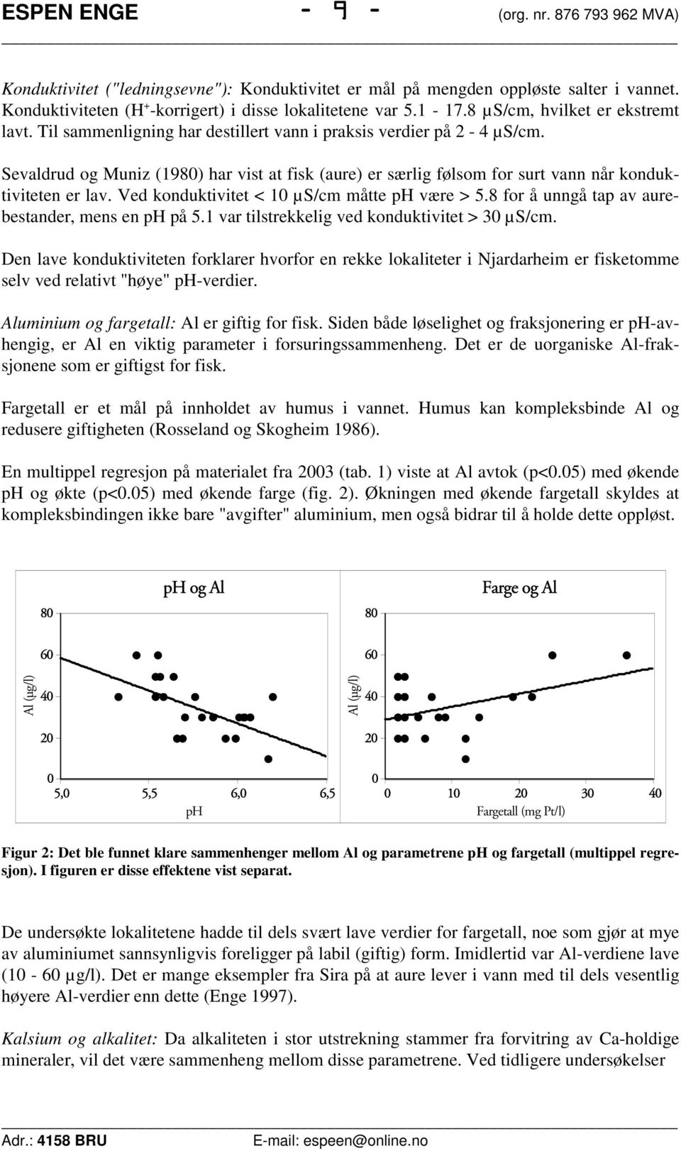 Sevaldrud og Muniz (1980) har vist at fisk (aure) er særlig følsom for surt vann når konduktiviteten er lav. Ved konduktivitet < 10 µs/cm måtte ph være > 5.