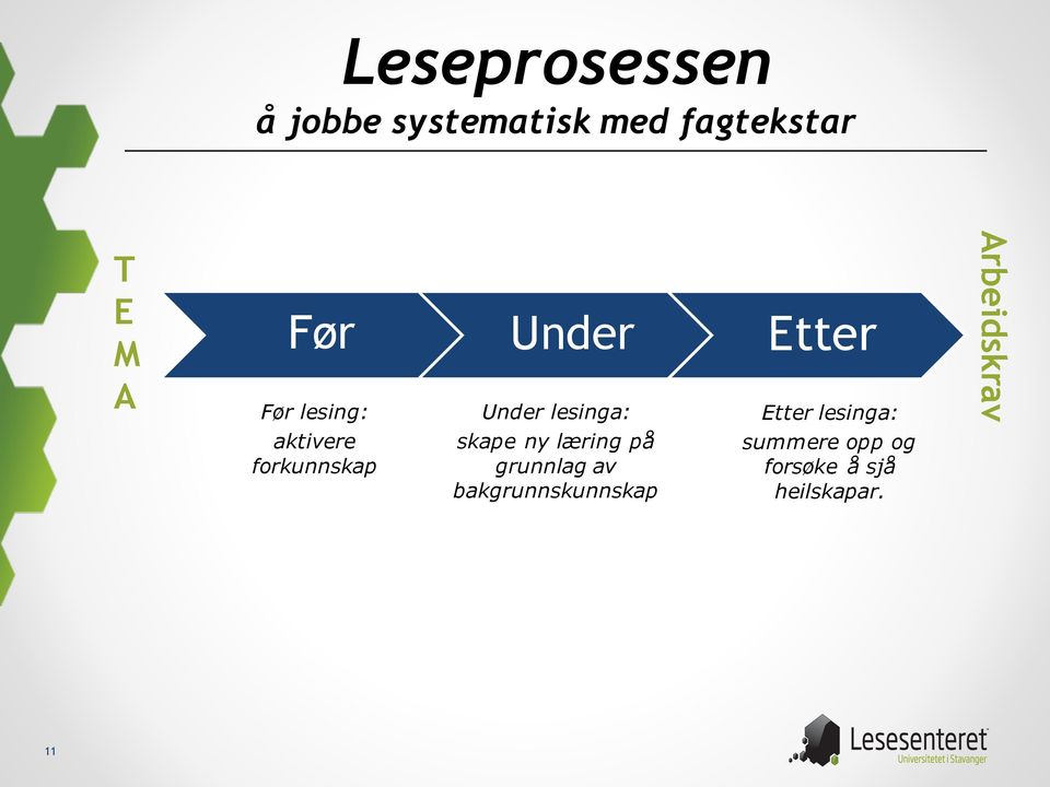 skape ny læring på grunnlag av bakgrunnskunnskap Etter