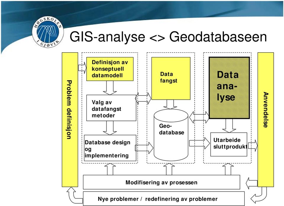 implementering Data fangst Data analyse Geodatabase Utarbeide