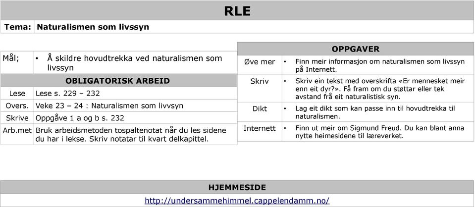 Øve mer Finn meir informasjon om naturalismen som livssyn på Internett. Skriv Skriv ein tekst med overskrifta «Er mennesket meir enn eit dyr?».