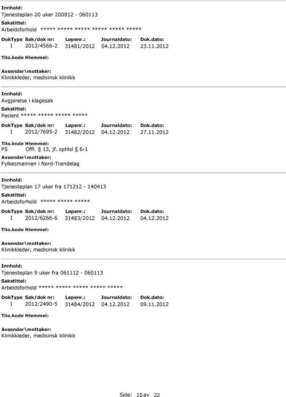 2012 Klinikkleder, medisinsk klinikk Avgjørelse i klagesak Pasient ***** ***** ***** ***** 2012/7695-2 31482/2012