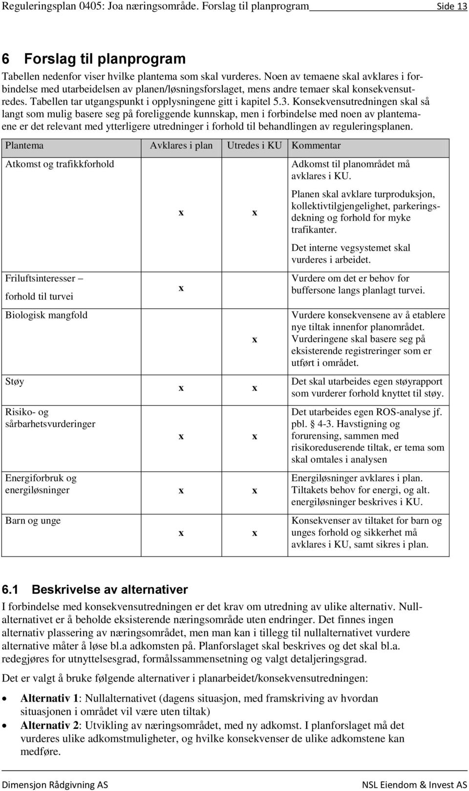 Konsekvensutredningen skal så langt som mulig basere seg på foreliggende kunnskap, men i forbindelse med noen av plantemaene er det relevant med ytterligere utredninger i forhold til behandlingen av