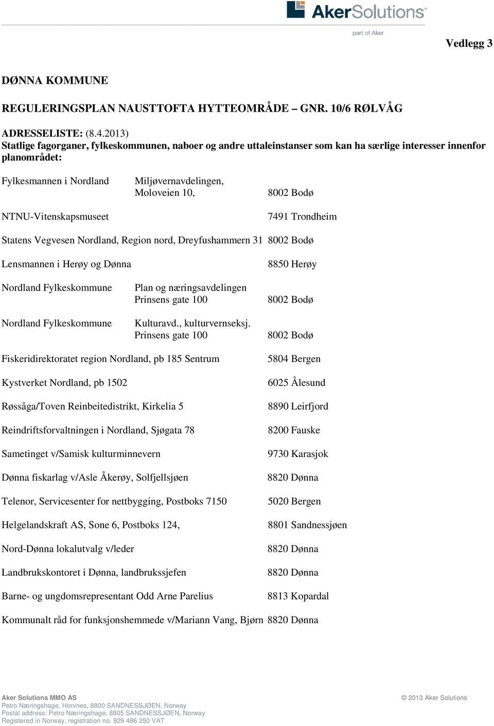 Moloveien 10, 8002 Bodø 7491 Trondheim Statens Vegvesen Nordland, Region nord, Dreyfushammern 31 8002 Bodø Lensmannen i Herøy og Dønna Nordland Fylkeskommune Nordland Fylkeskommune Plan og