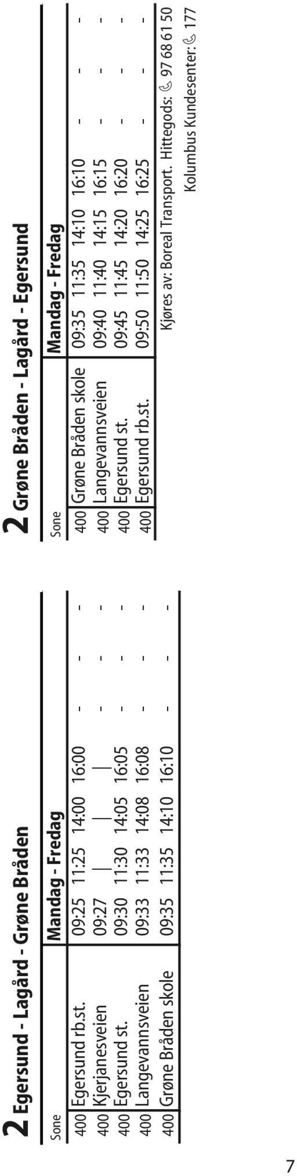 16:15 - - - 400 Egersund st. 09:30 11:30 14:05 16:05 - - - 400 Egersund st.