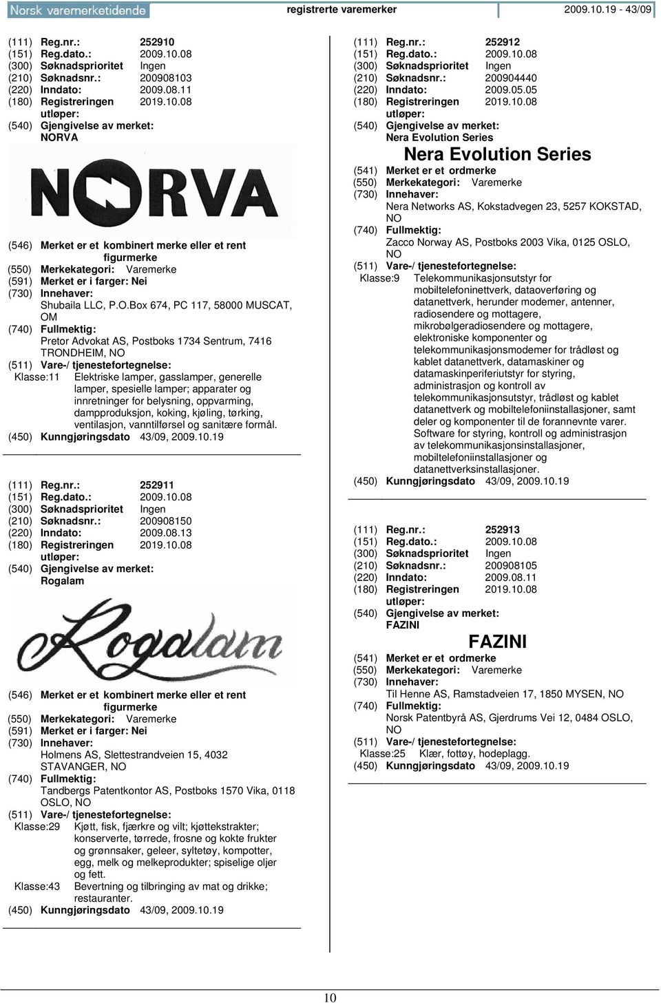 for belysning, oppvarming, dampproduksjon, koking, kjøling, tørking, ventilasjon, vanntilførsel og sanitære formål. (111) Reg.nr.: 252911 (151) Reg.dato.: 2009.10.08 (210) Søknadsnr.