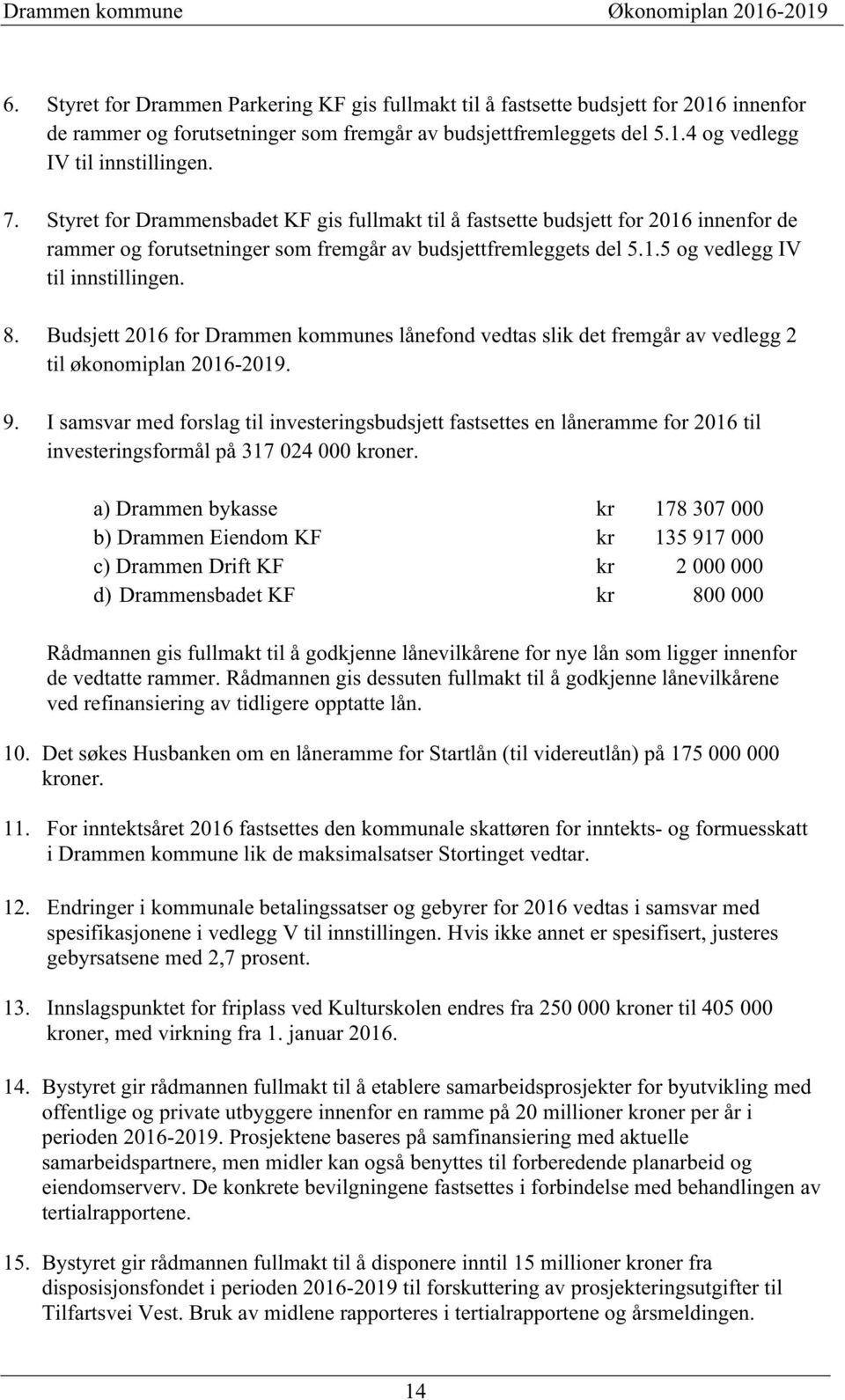 Budsjett 2016 for Drammen kommunes lånefond vedtas slik det fremgår av vedlegg 2 til økonomiplan 2016-2019. 9.