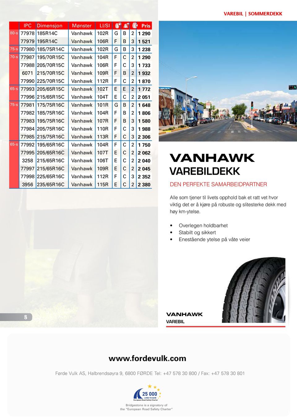 195/75R16 Vanhawk 107R 1 580 77984 05/75R16 Vanhawk 110R 1 988 77985 15/75R16 Vanhawk 11R 06 7799 195/65R16 Vanhawk 104R 1 750 77995 05/65R16 Vanhawk 107T 06 58 15/65R16 Vanhawk 106T 040 77997