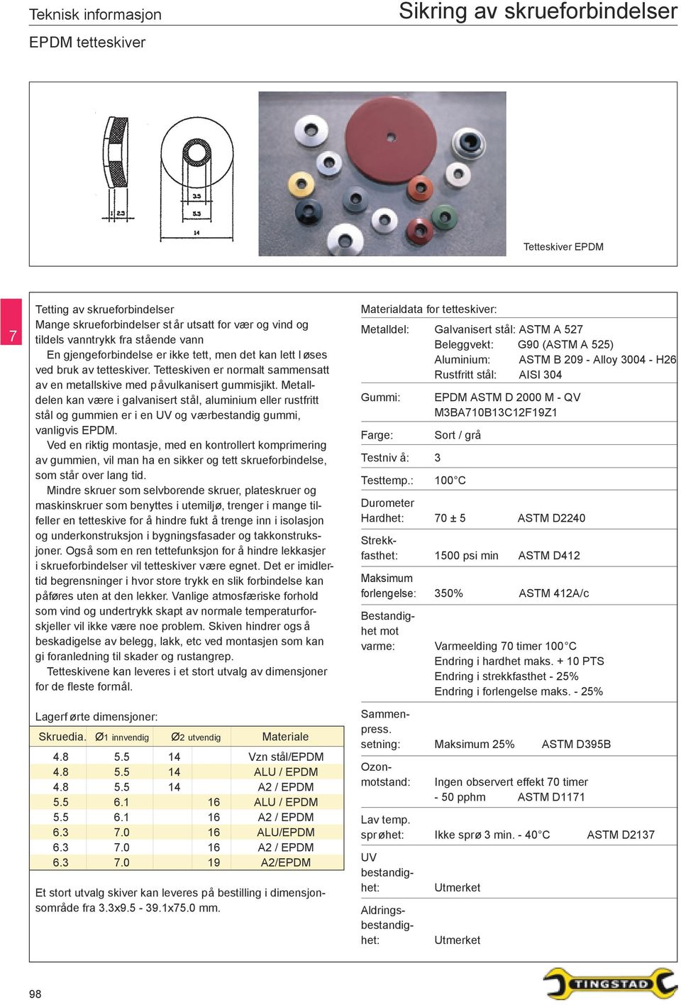 Metalldelen kan være i galvanisert stål, aluminium eller rustfritt stål og gummien er i en UV og værbestandig gummi, vanligvis EPDM.