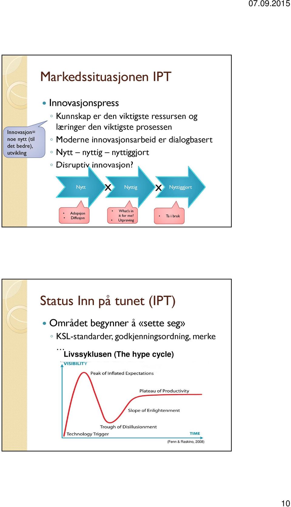 innovasjon? x x Nytt Nyttig Nyttiggjort Adopsjon Diffusjon What s in it for me?