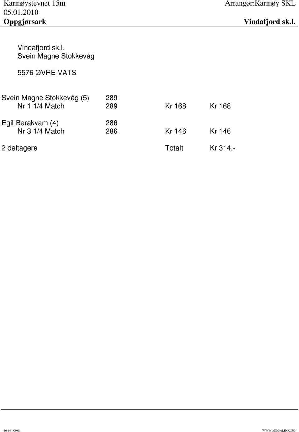 Stokkevåg (5) 289 Nr 1 1/4 Match 289 Kr 168 Kr 168