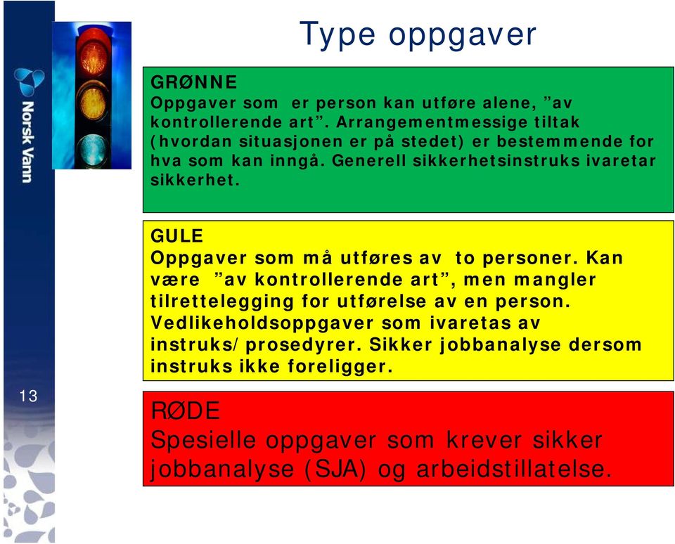 Generell sikkerhetsinstruks ivaretar sikkerhet. 13 GULE Oppgaver som må utføres av to personer.