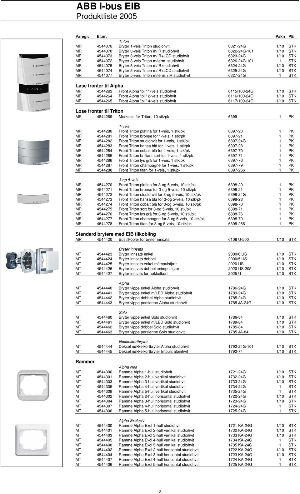 studiohvit 6326-24G-101 1 STK MR 4544075 Bryter 5-veis Triton m/ir studiohvit 6324-24G 1/10 STK MR 4544074 Bryter 5-veis Triton m/ir+lcd studiohvit 6325-24G 1/10 STK MR 4544077 Bryter 5-veis Triton