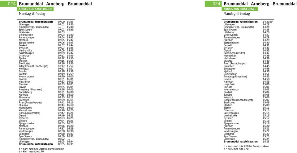 ........................................................................................................... Lillebørke 07:03............................................................................................................... Veldrevegen 07:03 15:40.