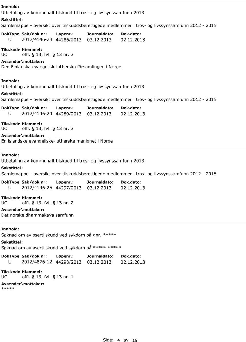 menighet i Norge tbetaling av kommunalt tilskudd til tros- og livssynssamfunn 2013 O 2012/4146-25 44297/2013 Det norske dhammakaya samfunn