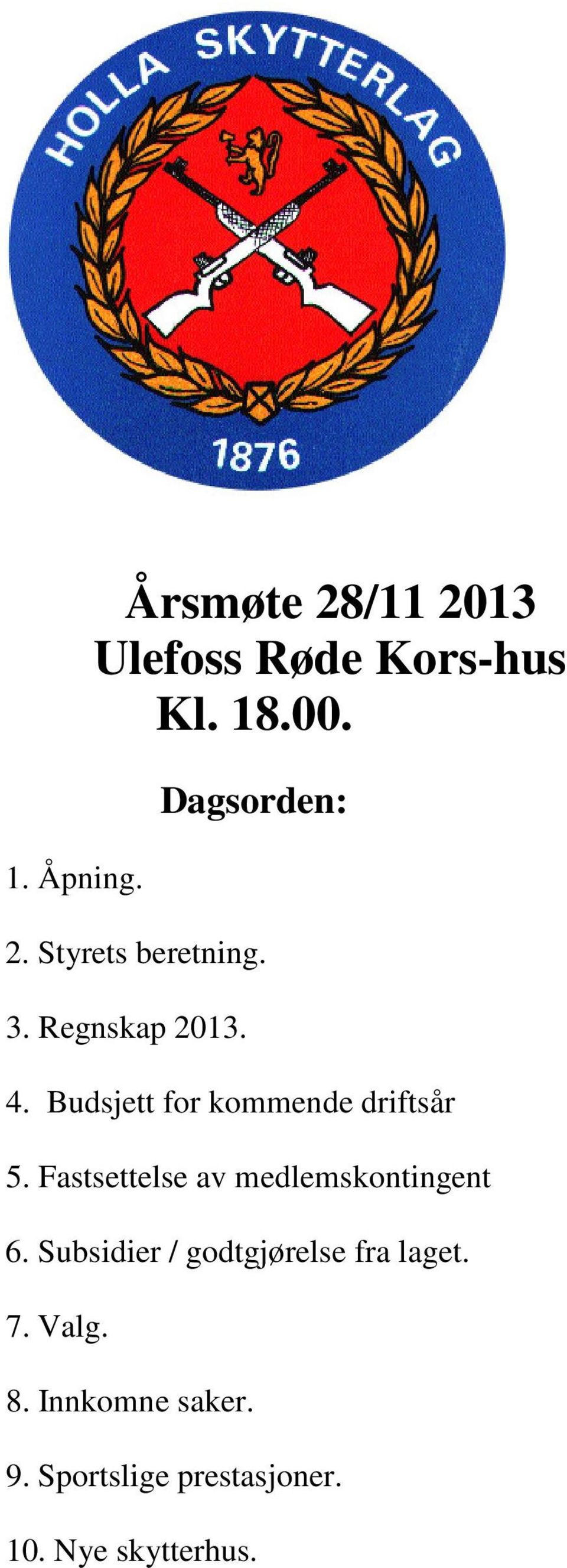 Budsjett for kommende driftsår 5. Fastsettelse av medlemskontingent 6.