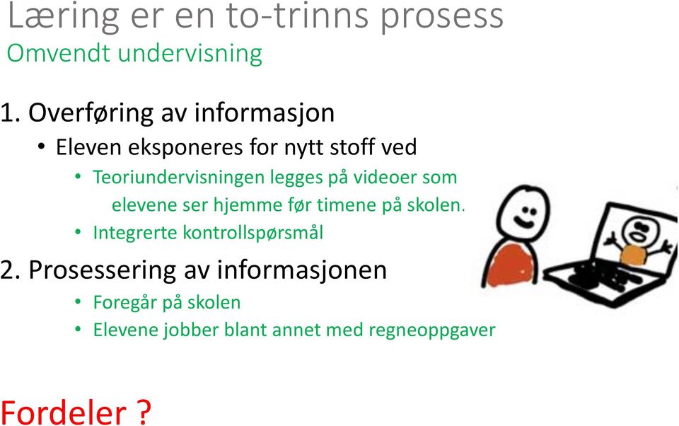 legges på videoer som elevene ser hjemme før timene på skolen.