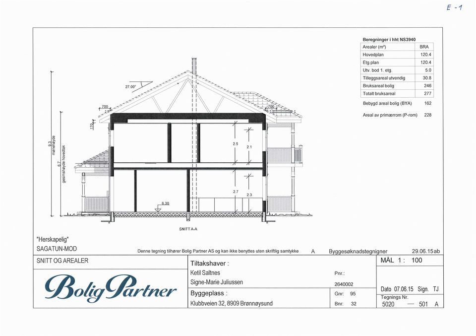 SNTTA-A SAGATUNMOD Denne tegning tihører Boig Partner AS og kan ikke benyttes uten skriftig samtykke A Byggesgknadstegnigner 29,oe_15ab SNTT
