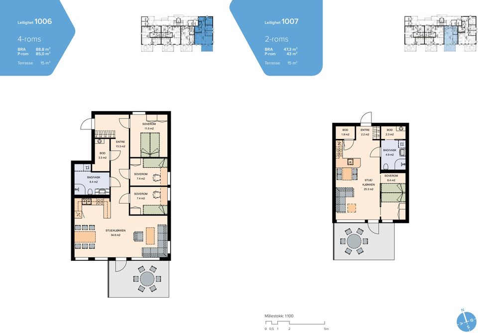 2-roms BRA 47,3 m² P-rom 43 m² Terrasse