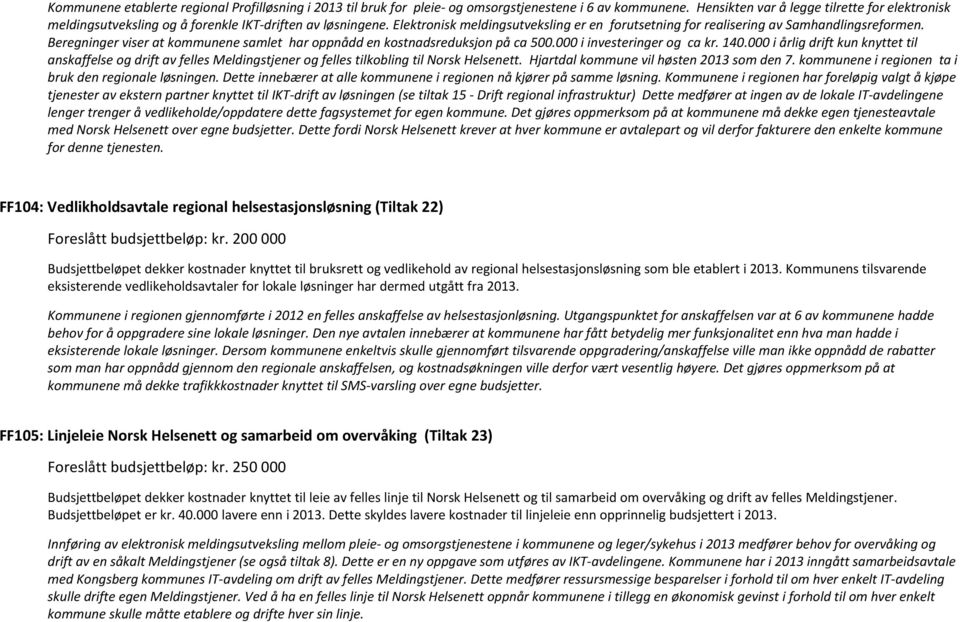 Beregninger viser at kommunene samlet har oppnådd en kostnadsreduksjon på ca 500.000 i investeringer og ca kr. 140.