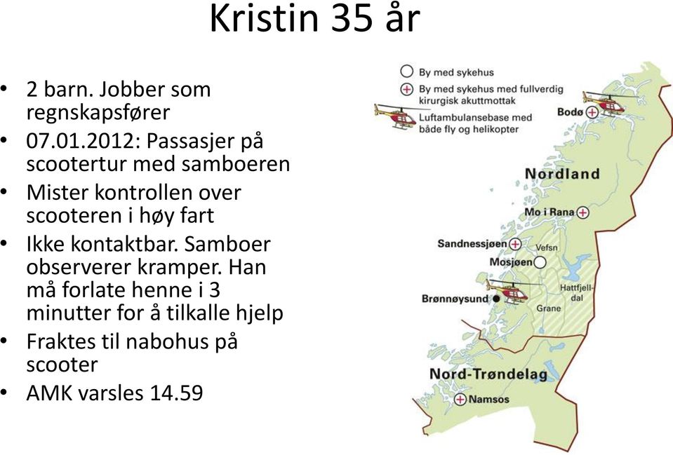 scooteren i høy fart Ikke kontaktbar. Samboer observerer kramper.