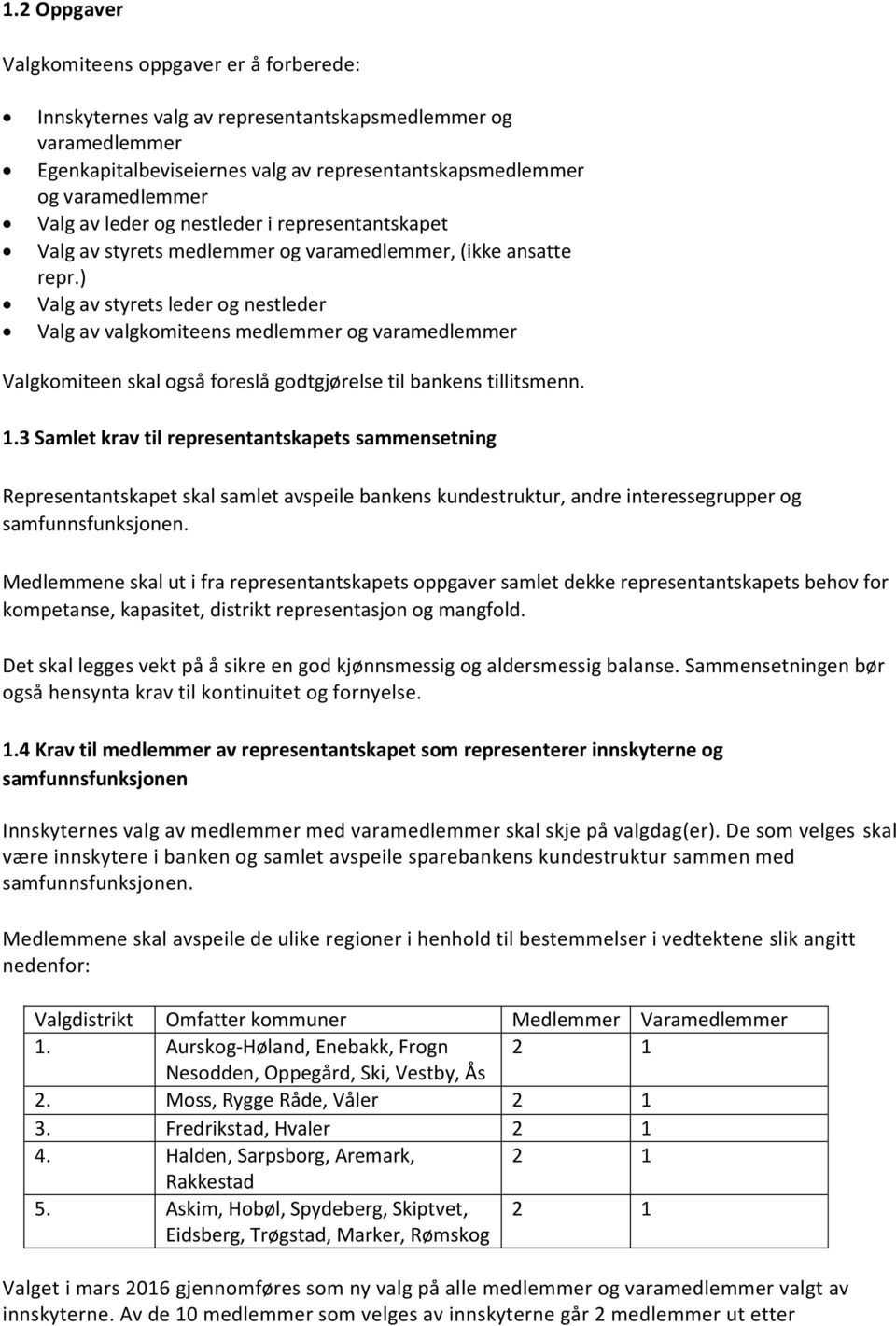 ) Valg av styrets leder og nestleder Valg av valgkomiteens medlemmer og varamedlemmer Valgkomiteen skal også foreslå godtgjørelse til bankens tillitsmenn. 1.