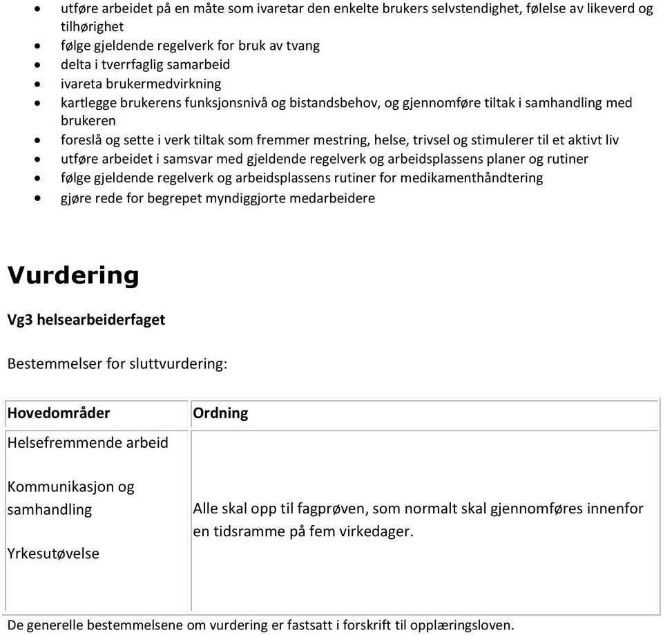 stimulerer til et aktivt liv utføre arbeidet i samsvar med gjeldende regelverk og arbeidsplassens planer og rutiner følge gjeldende regelverk og arbeidsplassens rutiner for medikamenthåndtering gjøre