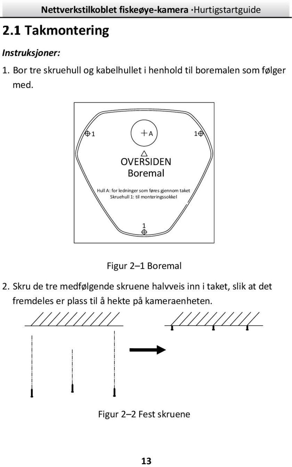 ceiling taket Screw Skruehull hole 1: 1: til for monteringssokkel Mounting Base 1 Figur 2 1 Boremal 2.