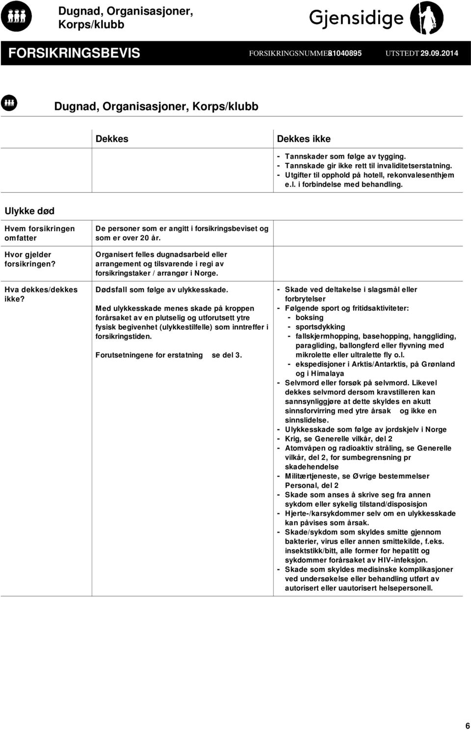 - Utgifter til opphold på hotell, rekonvalesenthjem e.l. i forbindelse med behandling. Ulykke død Hvem forsikringen omfatter Hvor gjelder forsikringen? Hva dekkes/dekkes ikke?