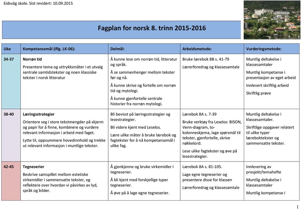 Å se sammenhenger mellom tekster før og nå. Bruke lærebok 8B s. 41-79 Å kunne skrive og fortelle om norrøn tid og mytologi. Å kunne gjenfortelle sentrale historier fra norrøn mytologi.