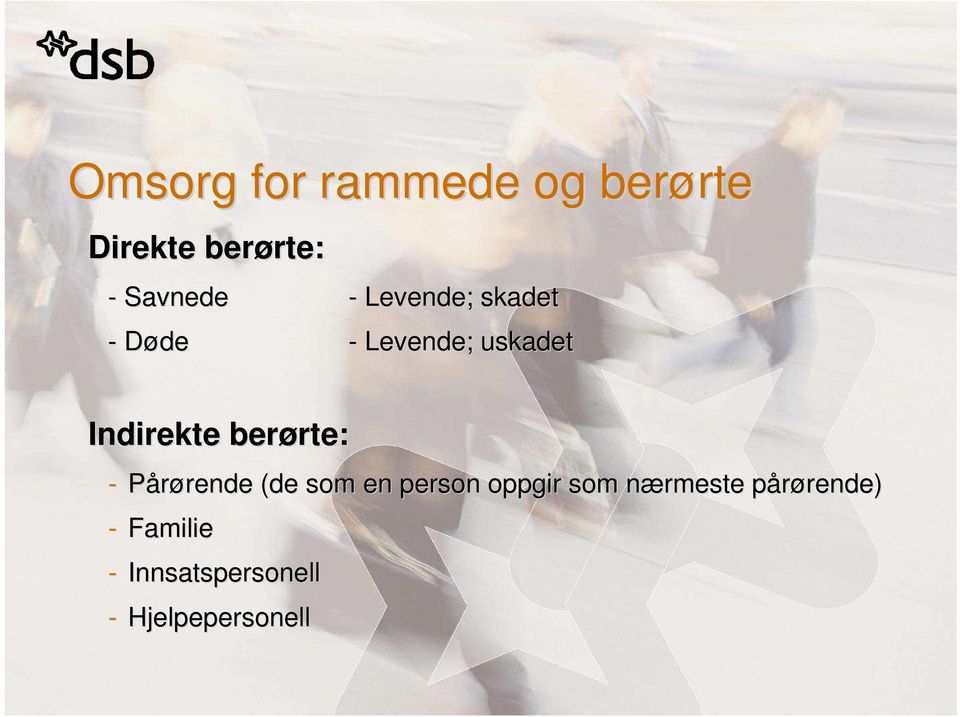 berørte: rte: - Pårørende rende (de som en person oppgir som