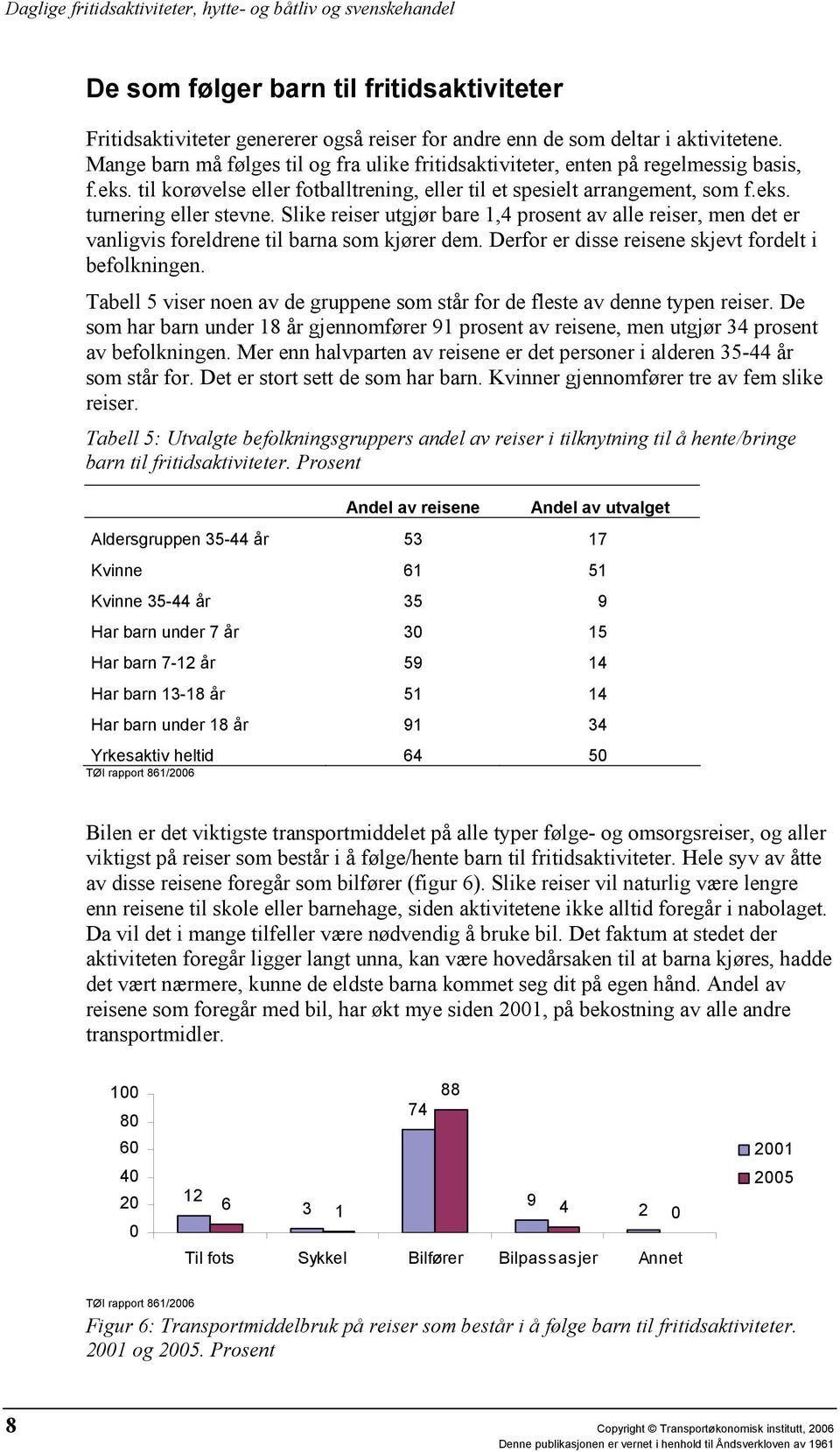 Slike reiser utgjør bare 1,4 prosent av alle reiser, men det er vanligvis foreldrene til barna som kjører dem. Derfor er disse reisene skjevt fordelt i befolkningen.