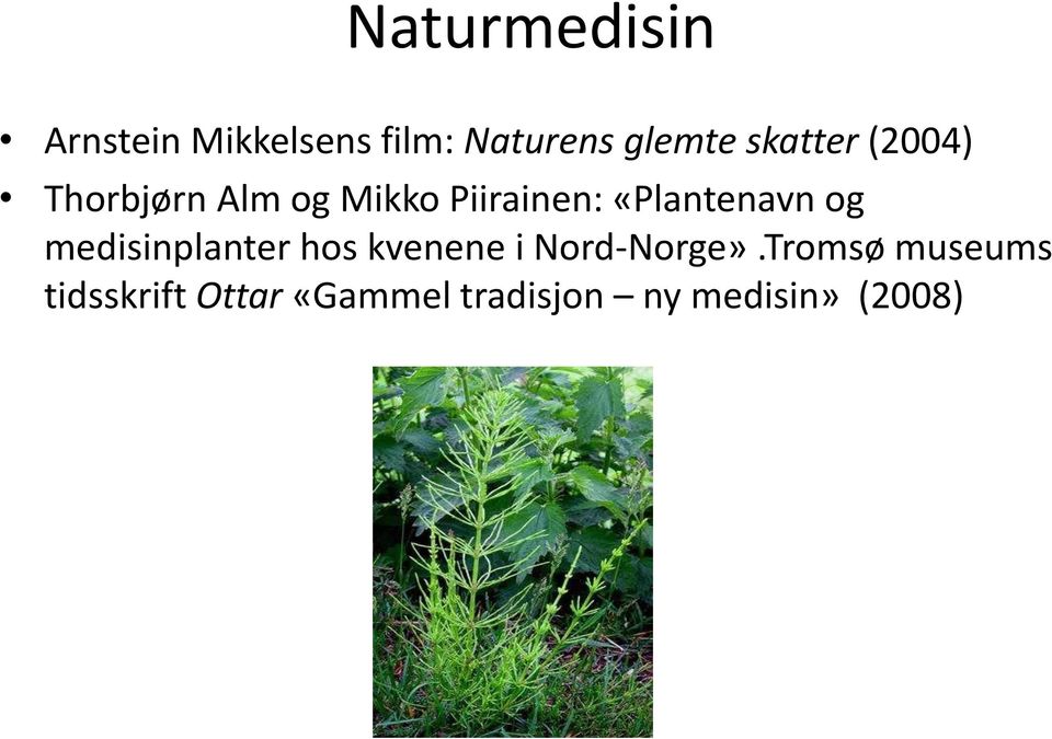 «Plantenavn og medisinplanter hos kvenene i Nord-Norge».