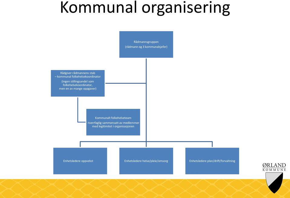 oppgaver) Kommunalt folkehelseteam -tverrfaglig sammensatt av medlemmer med legitimitet i