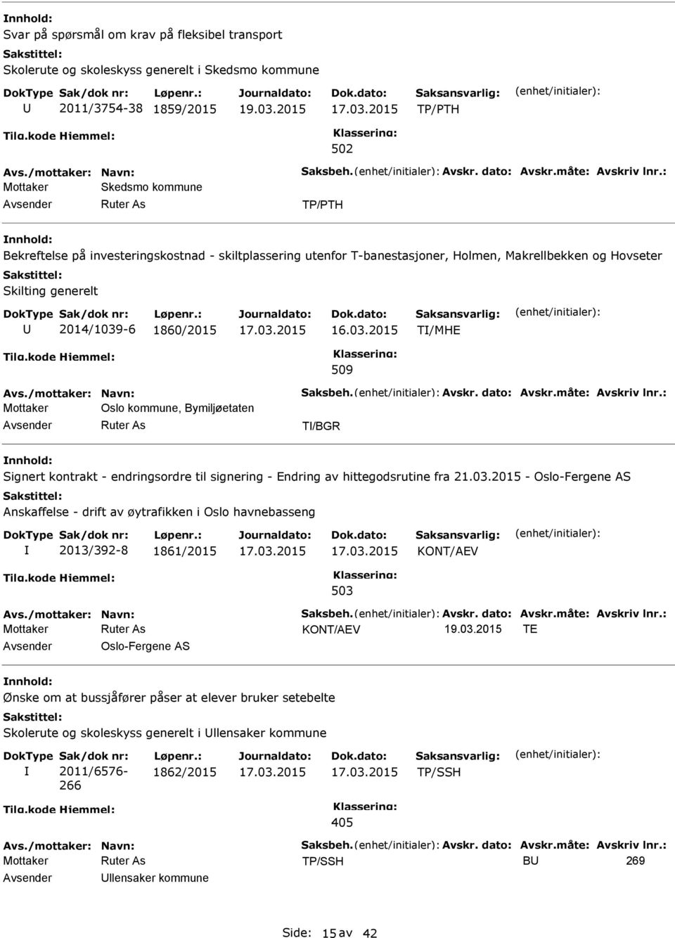 /mottaker: Navn: Saksbeh. Avskr. dato: Avskr.måte: Avskriv lnr.: Oslo kommune, Bymiljøetaten T/BGR Signert kontrakt - endringsordre til signering - Endring av hittegodsrutine fra 21.03.