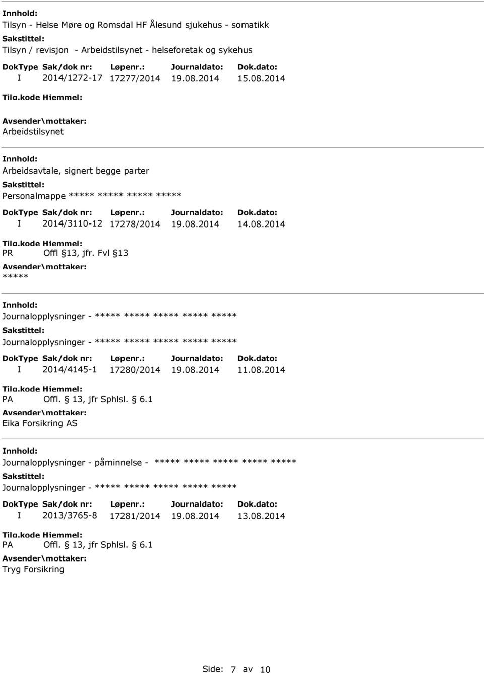 2014 Arbeidstilsynet Arbeidsavtale, signert begge parter Personalmappe PR 2014/3110-12 17278/2014 Offl 13,